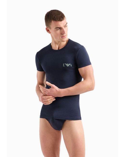 Emporio Armani Blue Two-pack Of Loungewear Slim-fit T-shirts With A Bold Monogram Logo for men