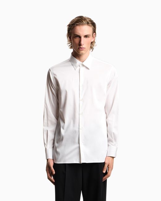 Emporio Armani White Stretch Pima Cotton Shirt for men