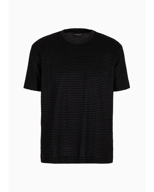 Emporio Armani Black Asv Lyocell-blend Jersey T-shirt With All-over Flock Logo Lettering for men