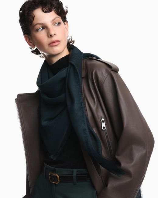 Emporio Armani Blue Modal Blend Scarf With Jacquard Logo Signature Capsule