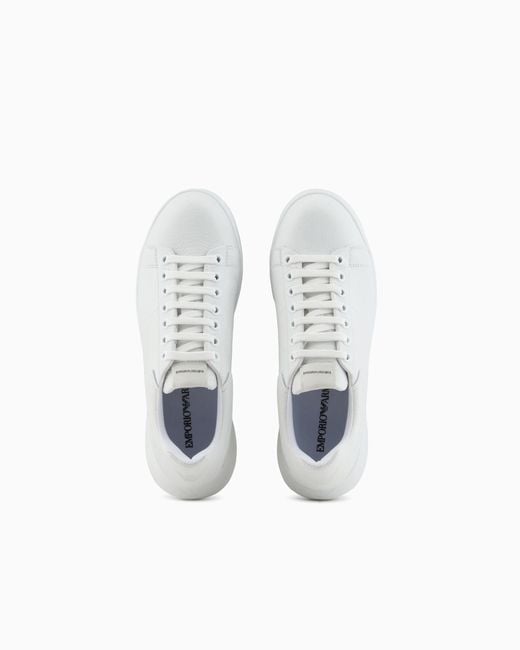 Sneakers En Cuir Martelé Emporio Armani en coloris White