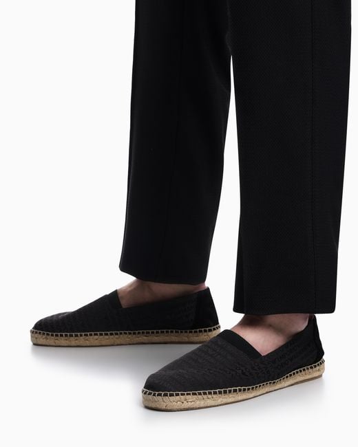Emporio Armani White Jacquard Espadrilles With All-Over Logo Lettering for men