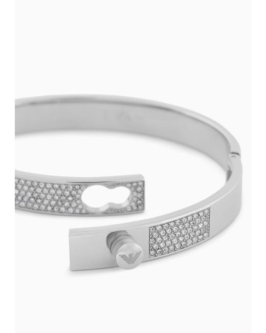 Emporio Armani White Stainless Steel With Crystals Setted Bangle Bracelet