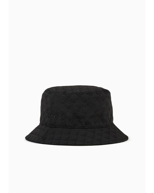 Emporio Armani Black All-over Eagle Jacquard Cloche Hat With Strap for men