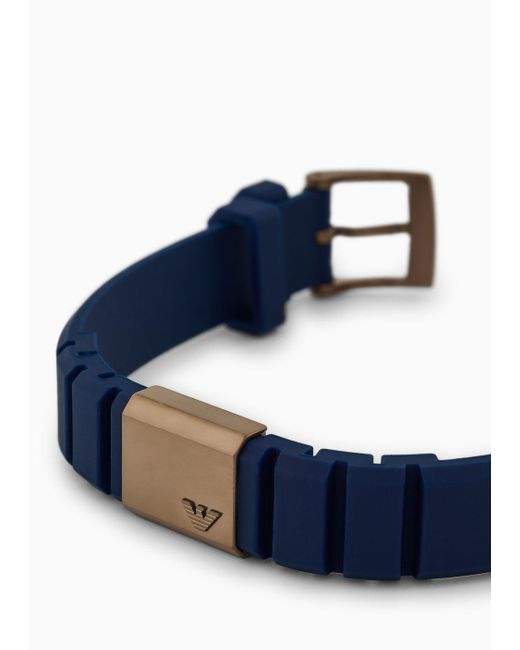 Emporio Armani Id-armband Aus Edelstahl Und Blauem Silikon in Blue für Herren
