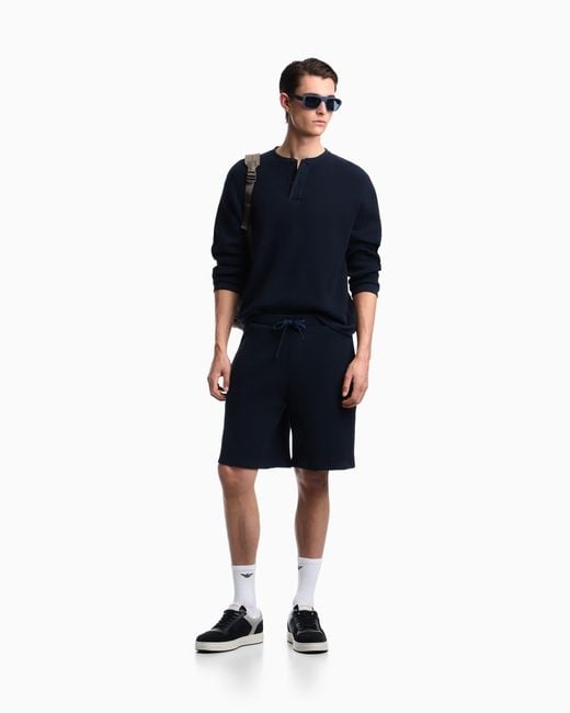 Emporio Armani Blue Icon Jersey-Stitch, Henley-Collar Sweatshirt for men