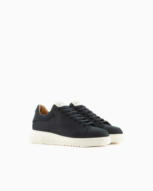 Emporio Armani Sneaker Aus Nubukleder Mit Profilierter Sohle in Black für Herren