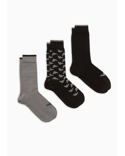 Emporio Armani Black Three-pack Of Jacquard Gift Logo Socks for men