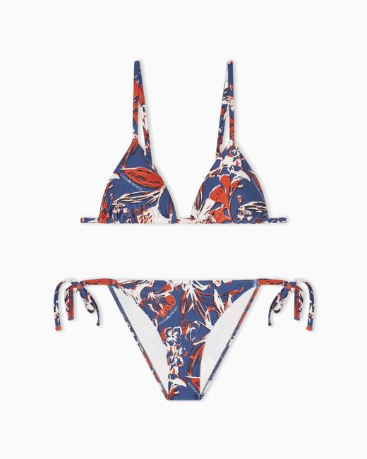 Emporio Armani White Logomania-Print Padded Triangle Bikini