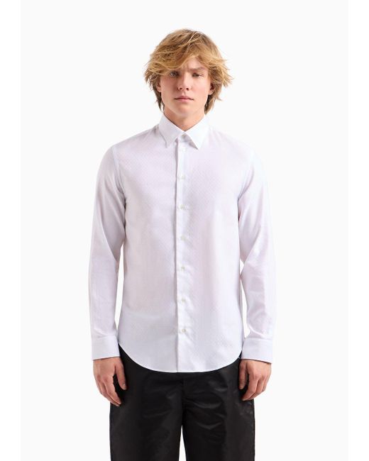 Camisa De Tejido Brillante Con Fantasía En Tejido Jacquard Emporio Armani de hombre de color White