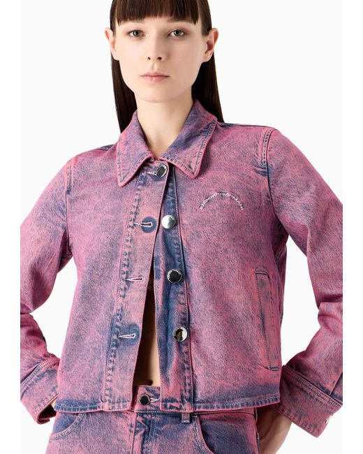 Emporio Armani Purple Sustainability Values Capsule Collection Over-dyed Organic Lyocell-blend Denim Jacket