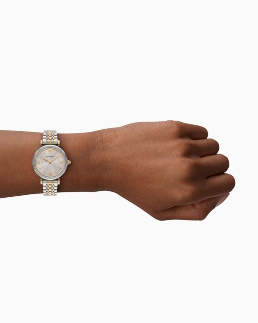 Emporio Armani White Two-Hand Two-Tone Stainless Steel Watch