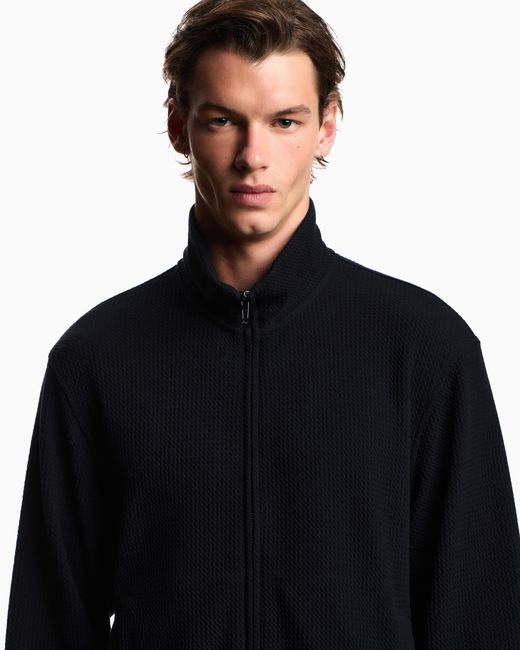 Emporio Armani Black Travel Essential Full-Zip Embossed Effect Jersey Sweatshirt for men