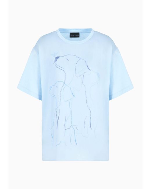 Emporio Armani Blue Asv Oversized-fit T-shirt In Organic Jersey