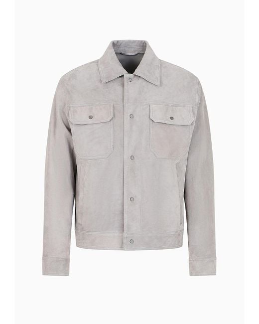 Giacca Camicia In Suede Di Capra Con Tasche Frontali di Emporio Armani in Gray da Uomo