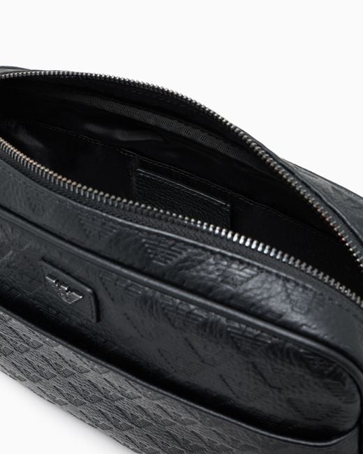 Sac À Bandoulière En Cuir Embossé Aigle All Over Emporio Armani pour homme en coloris Black