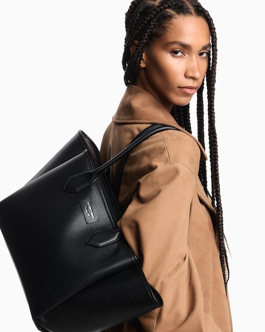 Emporio Armani Black Large Shopper Bag With Palmellato Finish