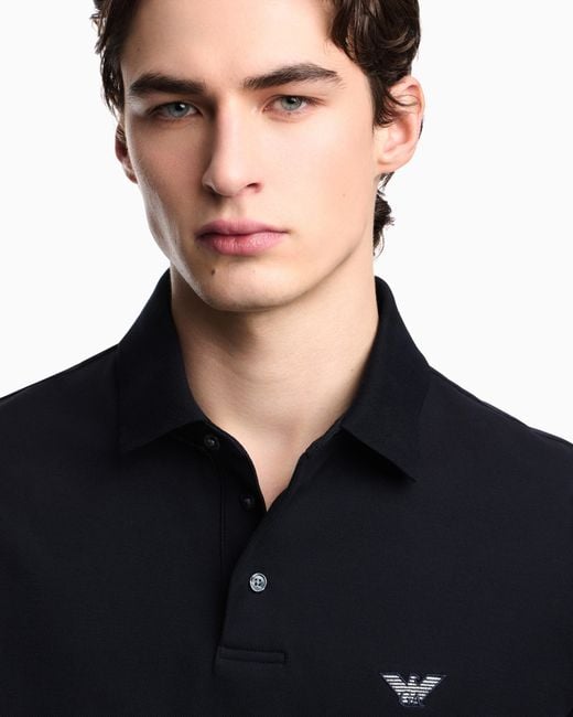 Emporio Armani Blue Piqué Polo Shirt With Embroidered Eagle for men