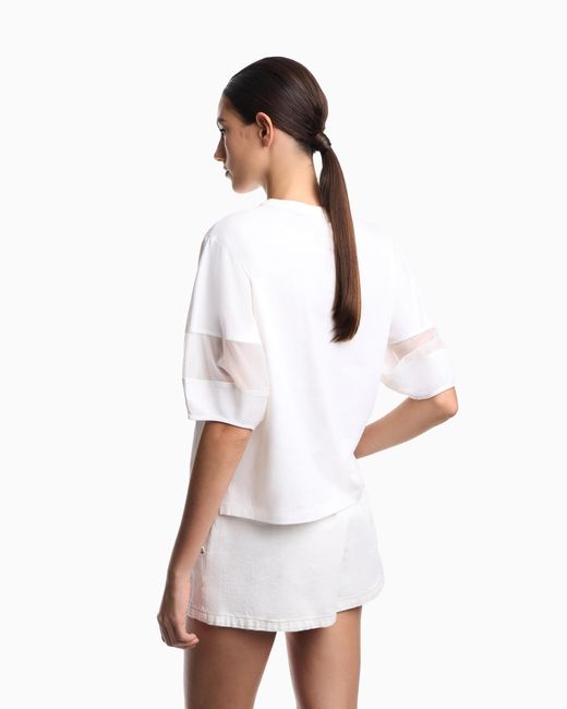 Emporio Armani White Supima Jersey T-Shirt With Mesh Insert