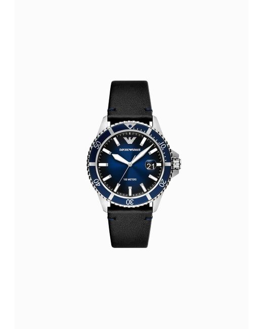 Emporio armani blue on sale leather watch