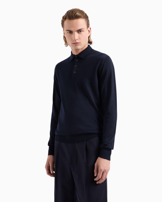 Emporio Armani Blue Jumper With Polo Collar for men