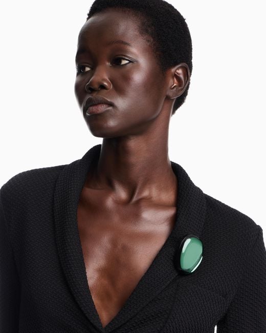 Emporio Armani Green Glossy Oval Mirror Effect Brooch With A Brass Clasp