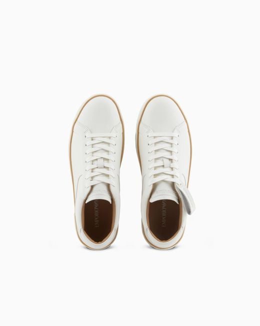 Emporio Armani White Leather Sneakers With A Contrasting Welt for men