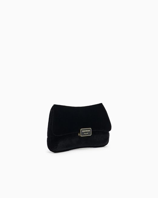 Emporio Armani Black Smooth Velvet Clutch Bag With Chain Strap