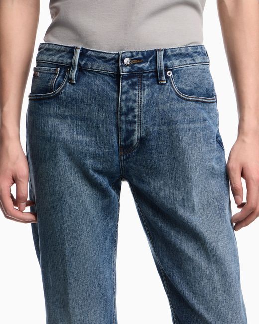 Emporio Armani Blue J75 Slim-Fit, Stretch Denim Jeans With Micro Spots for men