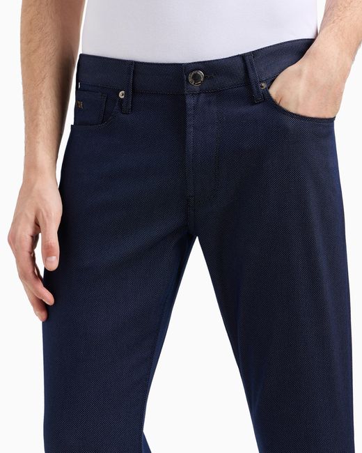 Pantalones J06 Slim Fit De Mezcla De Algodón Microestructurado A Lunares Emporio Armani de hombre de color Blue
