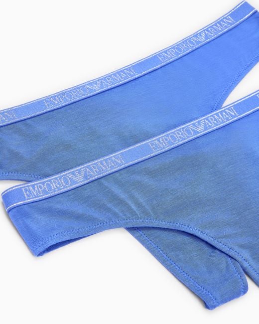 Emporio Armani Blue Two-Pack Of Asv Essential Studs Viscose Thongs