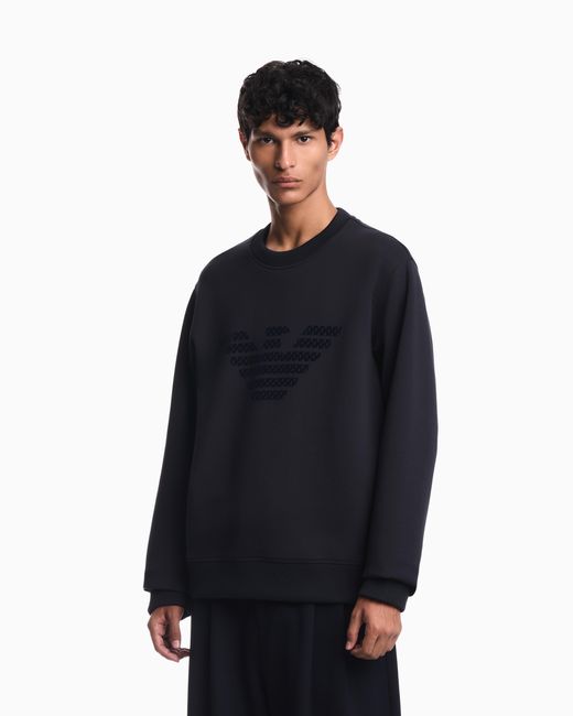 Emporio Armani Blue Double Jersey Sweatshirt With Large Flocked Logo for men