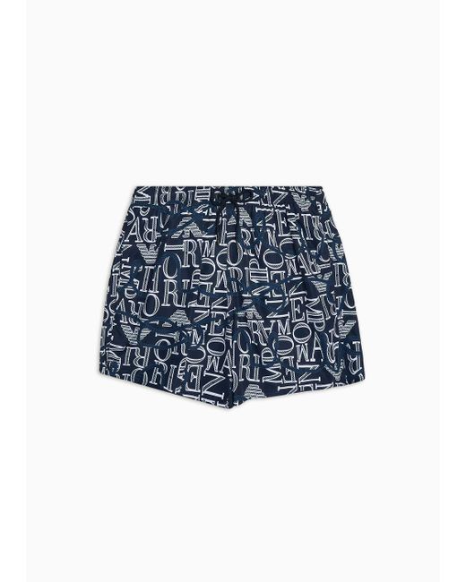 Emporio Armani Blue Asv Macro Logo Print Recycled-fabric Swim Shorts for men