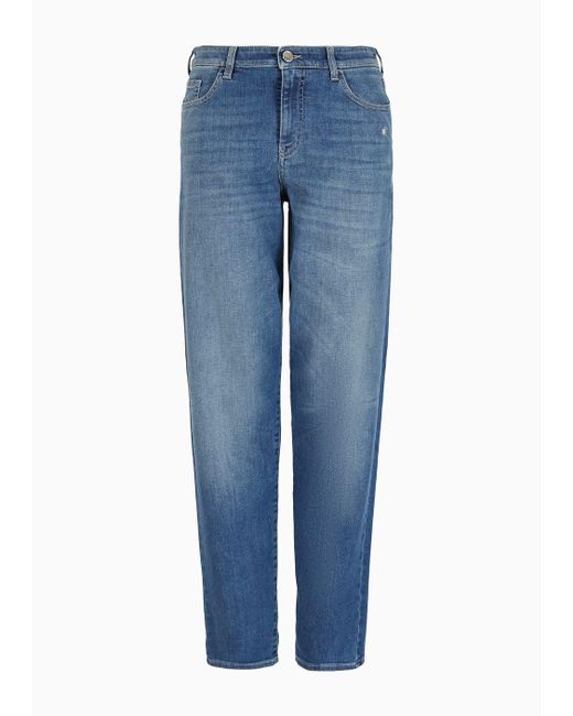 Emporio Armani Blue J90 Mid-rise Relaxed-fit Jeans In A Vintage-look Denim With Laser-cut Logo