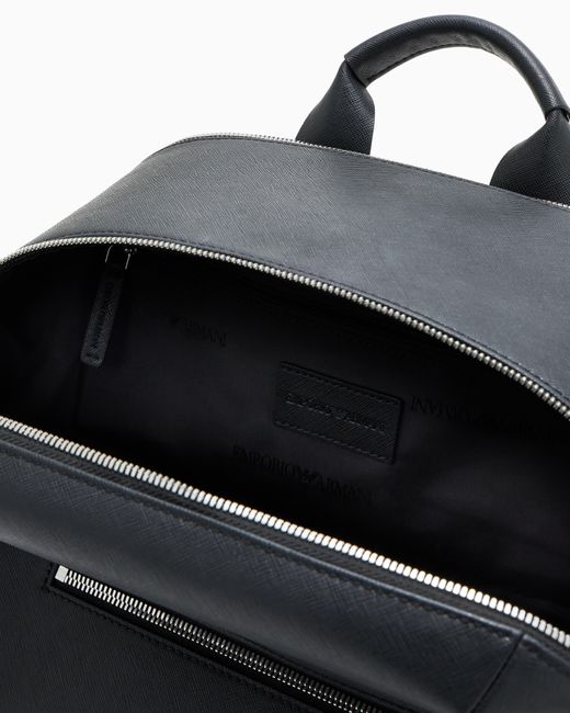 Sac À Dos Avec Plaquette Aigle Asv En Cuir Saffiano Régénéré Emporio Armani pour homme en coloris Black