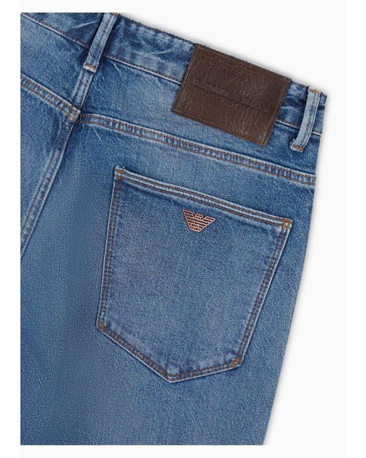 Emporio Armani Blue J06 Slim-fit, 12.2 Oz Stone-washed Denim Jeans With Veining for men