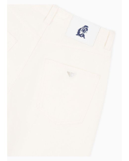 Emporio Armani White J89 Baggy-fit Bull Denim Jeans With A French Bulldog Logo Tag for men