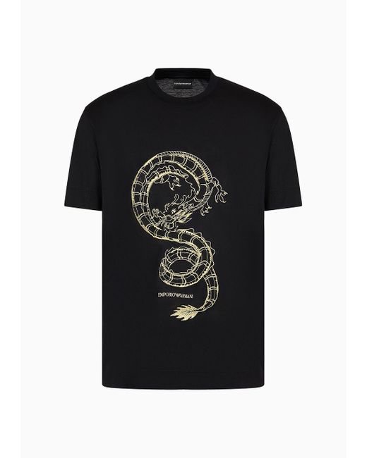Emporio Armani Black Armani Sustainability Values Lyocell-blend Jersey T-shirt With Dragon Embroidery for men
