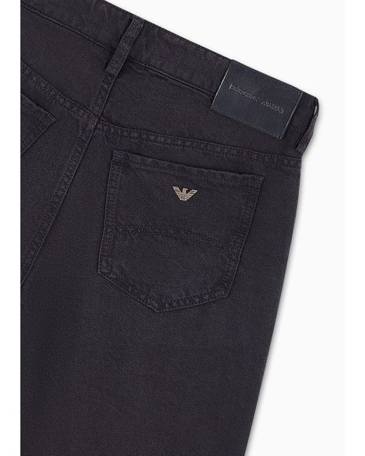 Emporio Armani Blue Asv J04 Mid-rise Straight-leg Trousers In Garment-dyed Denim-effect Linen-lyocell Blend