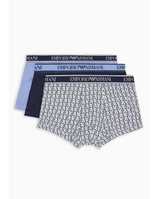 Emporio Armani Blue Three-pack Of Boxer Briefs With Core Logo Waistband for men