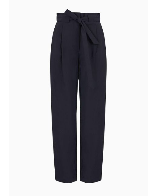 Emporio Armani Blue Flowing Drawstring Trousers In Washed Matte Modal