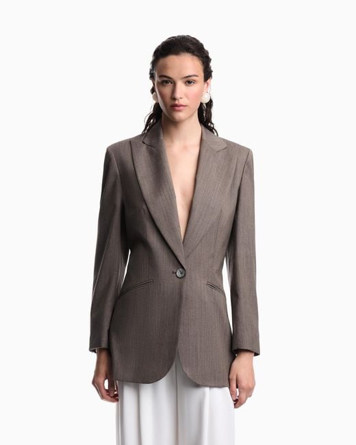 Emporio Armani Brown Light Wool Single-Breasted Jacket