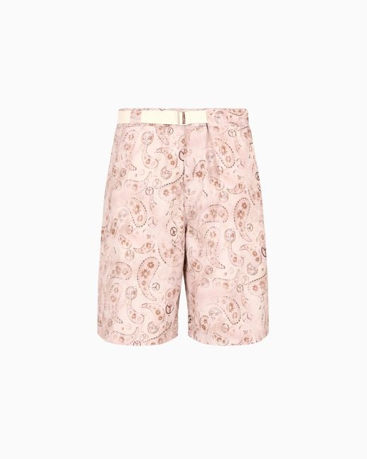 Emporio Armani Pink Asv Satin Bermuda Shorts With All-Over Paisley Print From The Peace Capsule Collection for men