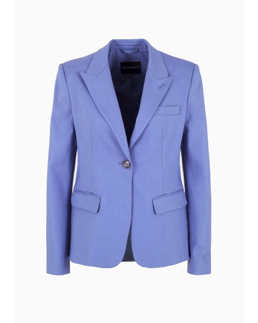 Emporio Armani Blue Cotton-blend Single-breasted Jacket