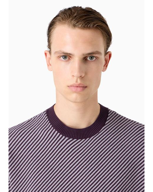 Emporio Armani Purple Two-toned Jumper With Diagonal Jacquard Stripes for men