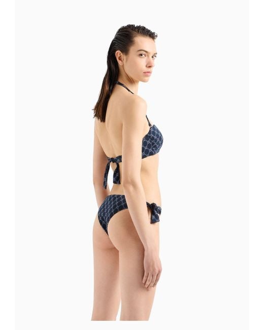 Bikini Con Sujetador Tipo Bandeau En Tejido Jacquard Con Relleno Y Monograma Emporio Armani de color Blue
