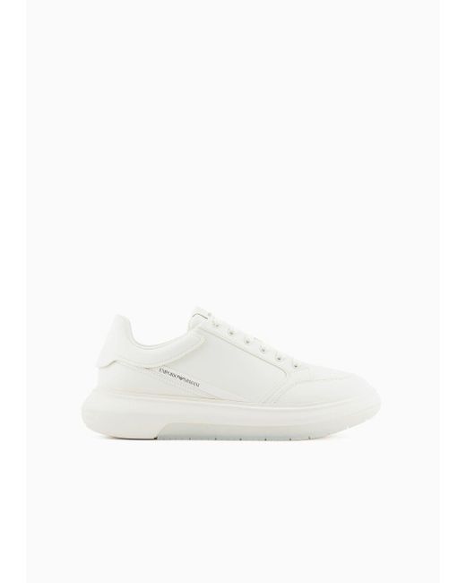 Emporio Armani White Leather Sneakers With Side Logo for men