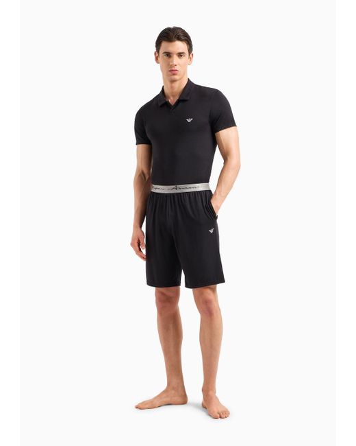 Pijama Ajustado Con Bermudas De Modal Suave Emporio Armani de hombre de color Black