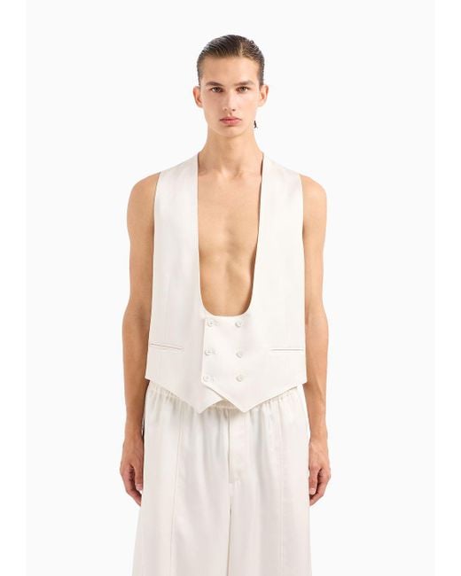 Emporio Armani White Tuxedo Waistcoat In Fluid Viscose Satin for men