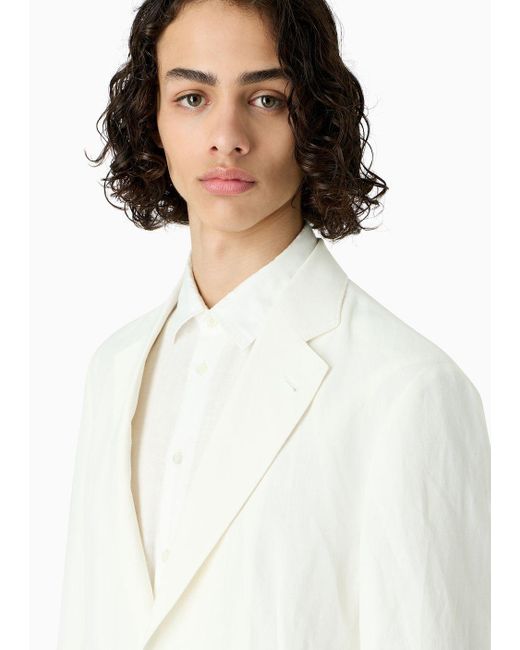 Emporio Armani White Modern-fit Single-breasted Suit In Viscose And Linen-blend Crêpe for men